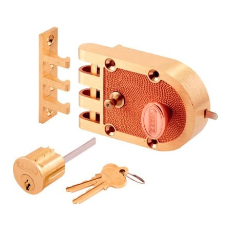 Prime-Line Primeline Products Bronze Slam Lock, Brass, Single Cylinder, Flat Strike, Box SE 14327